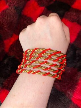 Red and Gold Twisted Rope Bracelet Set (6)